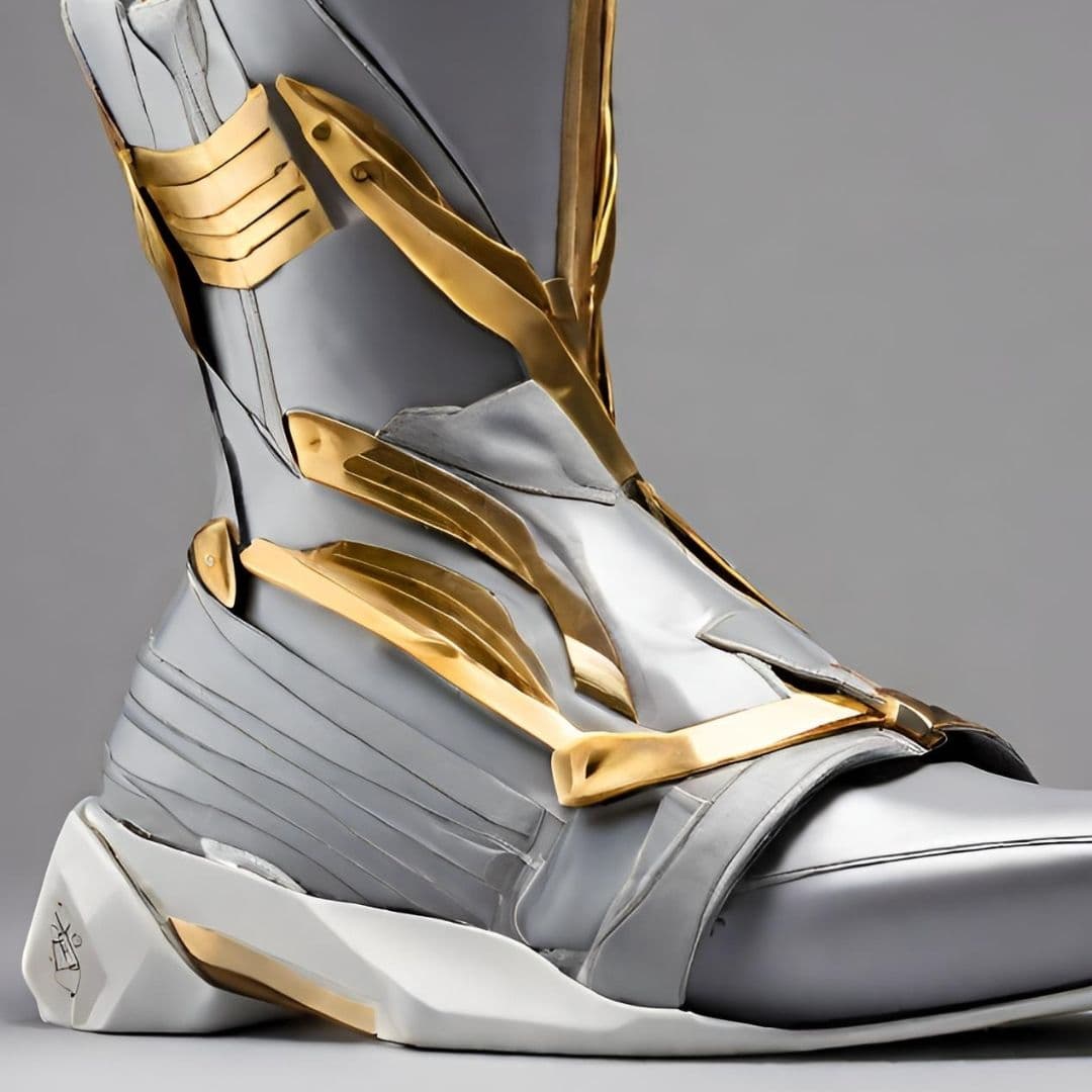 Futuristic Silver and Gold High-Top Sneaker 3