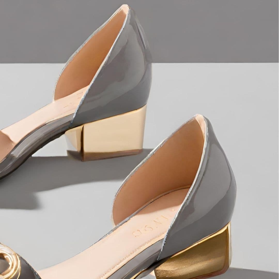 Elegant Patent Leather Peep-Toe Pumps with Gold-Tone Heel 3