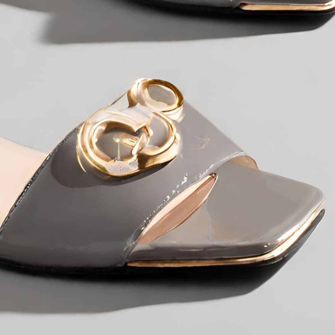 Elegant Patent Leather Peep-Toe Pumps with Gold-Tone Heel 2